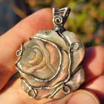 Purple Labradorite Rose Pendant - Sculpted Bloom in Antiqued Sterling