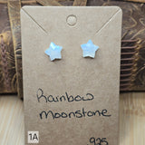 Rainbow Moonstone Star Earrings - Faceted Sterling Silver Studs