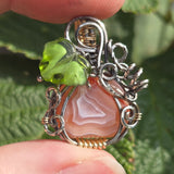 Swazi Rose Agate Pumpkin Pendant - Sterling Silver 14kt Gold Fill Czech Glass