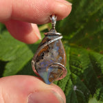 Boulder Opal Pendant with Blue Fire – Sterling Silver Forged Embrace