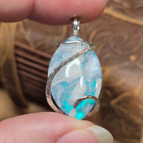 Tube Agate + Aurora Opal Triplet Pendant – Sterling Silver