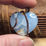 White Sky Plume Agate Heart Pendant – Recycled Copper