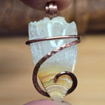 Crazy Lace Agate Pendant with Crystal Crown – Copper Setting
