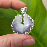 Purple Banded Agate Geode Pendant – Sterling Silver with Emerald Accent - Rock Your World 