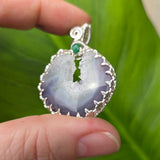 Purple Banded Agate Geode Pendant – Sterling Silver with Emerald Accent - Rock Your World 