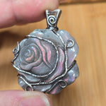 Purple Labradorite Rose Pendant - Sculpted Bloom in Antiqued Sterling
