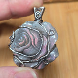 Purple Labradorite Rose Pendant - Sculpted Bloom in Antiqued Sterling