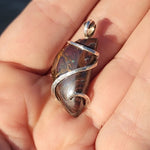 Australian Boulder Opal Pendant in Sterling Silver with Green Flash