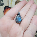 Aqua Blue Faceted Labradorite Antiqued Sterling Silver Pendant