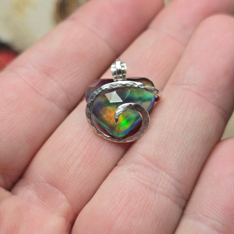 Aurora Opal Dark Heart Pendant Sterling Silver Pendant