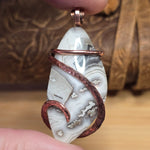 Crazy Lace Agate Pendant – Earthy Neutrals + Scenic Bands in Copper