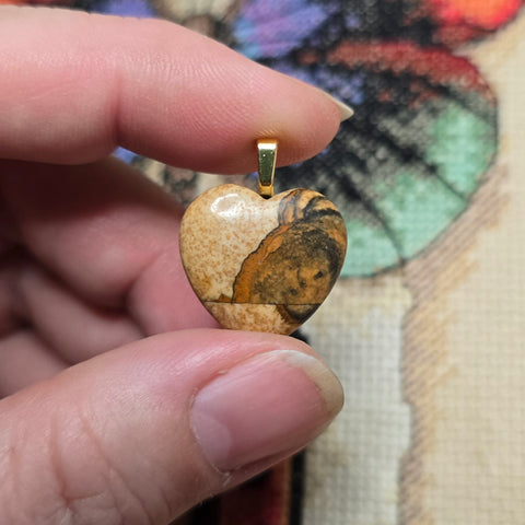 Picture Jasper Heart Pendant – Rare Fault Line Stone Necklace