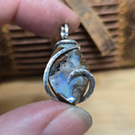 Boulder Opal Pendant with Blue Fire – Sterling Silver Forged Embrace
