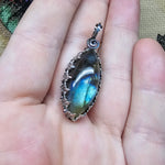 Rutilated Quartz on Labradorite in Antiqued Sterling Silver Pendant Necklace