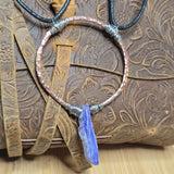 Charoite Pendant Hammered Copper Silver Fill - Adjustable Necklace