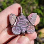 Purple Labradorite Wirewrapped Copper Pendant - Snake Butterfly Carved Wings