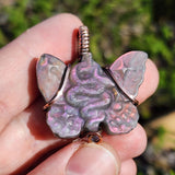 Purple Labradorite Wirewrapped Copper Pendant - Snake Butterfly Carved Wings