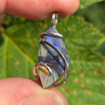 Boulder Opal Pendant with Blue-Green Fire – Sterling Silver Forged Embrace