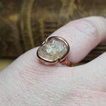 Raw Oregon Sunstone Crystal Ring Sz 7.5 in Copper