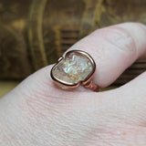 Raw Oregon Sunstone Crystal Ring Sz 7.5 in Copper