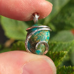 Turquoise Pendant 9ct Chunky Blue-Green - Hammered Sterling Silver