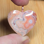 Crazy Lace Agate Heart Pendant - Pink Peach Swirls Rose Gold Tone
