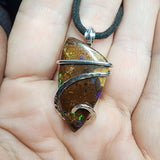 Australian Boulder Opal Pendant in Sterling Silver - Large Abstract