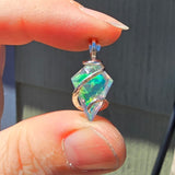 Rose Cut Rainbow Aurora Opal Pendant In Hammered Sterling Silver with 20 Inch Chain