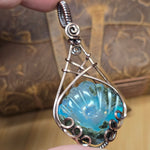 Moss Agate + Aurora Opal Triplet Shell Pendant – Carved Scallop in Antiqued Copper