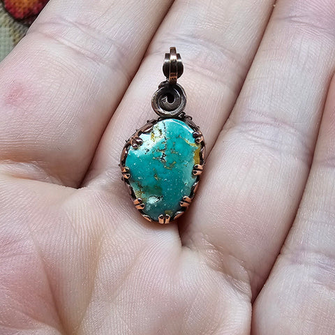 Aqua Blue Nevada Turquoise Pendant in Copper