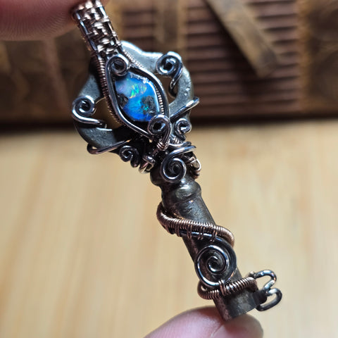 Boulder Opal Keepers Key – Sterling Silver + 14kt Rose Gold Fill