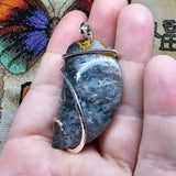 Metallic Oregon Bumblebee Marcasite Plume Agate Pendant in Sterling Silver