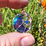 Moon and Stars Rainbow Aurora Opal Pendant In 14kt Rose Gold Fill and Sterling Silver
