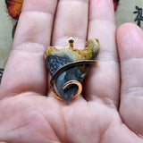 Raw Edge Metallic Oregon Bumblebee Marcasite Plume Agate Pendant in 14kt Yellow Gold Fill