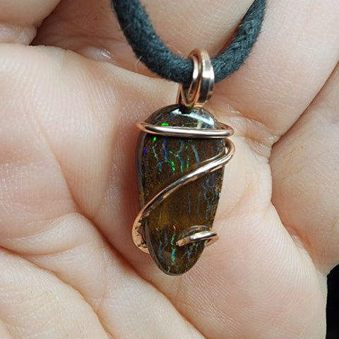 Australian Boulder Opal Pendant in 14kt Rose Gold Filled - Rainbow Peekaboo