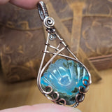 Moss Agate + Aurora Opal Triplet Shell Pendant – Carved Scallop in Antiqued Copper