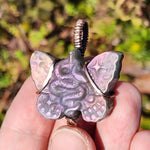 Purple Labradorite Wirewrapped Copper Pendant - Snake Butterfly Carved Wings