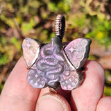 Purple Labradorite Wirewrapped Copper Pendant - Snake Butterfly Carved Wings