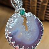 Purple Banded Agate Geode Pendant – Sterling Silver with Emerald Accent - Rock Your World 
