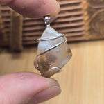 Golden Green Red Moss in White Chalcedony – Sterling Silver Pendant