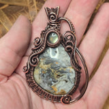 Widowmaker Plume Agate Pendant with Labradorite Accent - Antiqued Copper Wirewrap