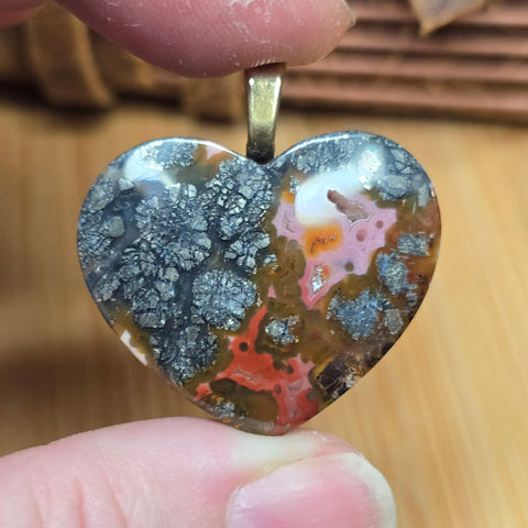 Marcasite Agate Heart Pendant - Red Volcanic Wonder