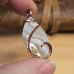 Tube Moss Agate Pendant Crystal Fade with Geode Copper Wrapped