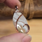 Tube Moss Agate Pendant Crystal Fade with Geode Copper Wrapped
