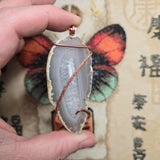 Agate Slice Pendant with Crystals – Copper Wrap