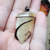 Translucent Petrified Wood Agate Pendant in Hammered Copper