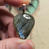 Labradorite Shield Pendant – Blue Fire & Rose Gold Flash