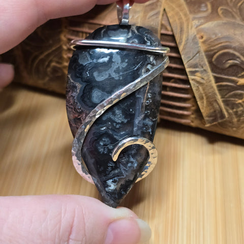 Psilomelane + Red Moss Pendant – Sterling Silver