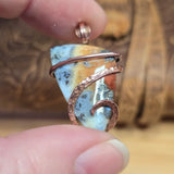 Flaming Common Opal with Marcasite Pendant – Copper Wrapped Necklace