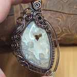 Plume Agate Pendant Heart Druzy Antiqued Copper Wire Wrapped